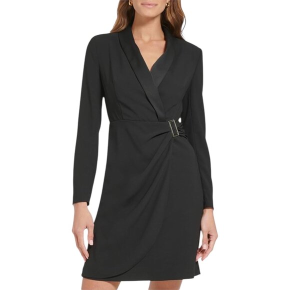 Tommy Hilfiger NWT $159 Black Shawl Collar Faux Wrap Dress, Women's SIze 12 - Picture 1 of 14